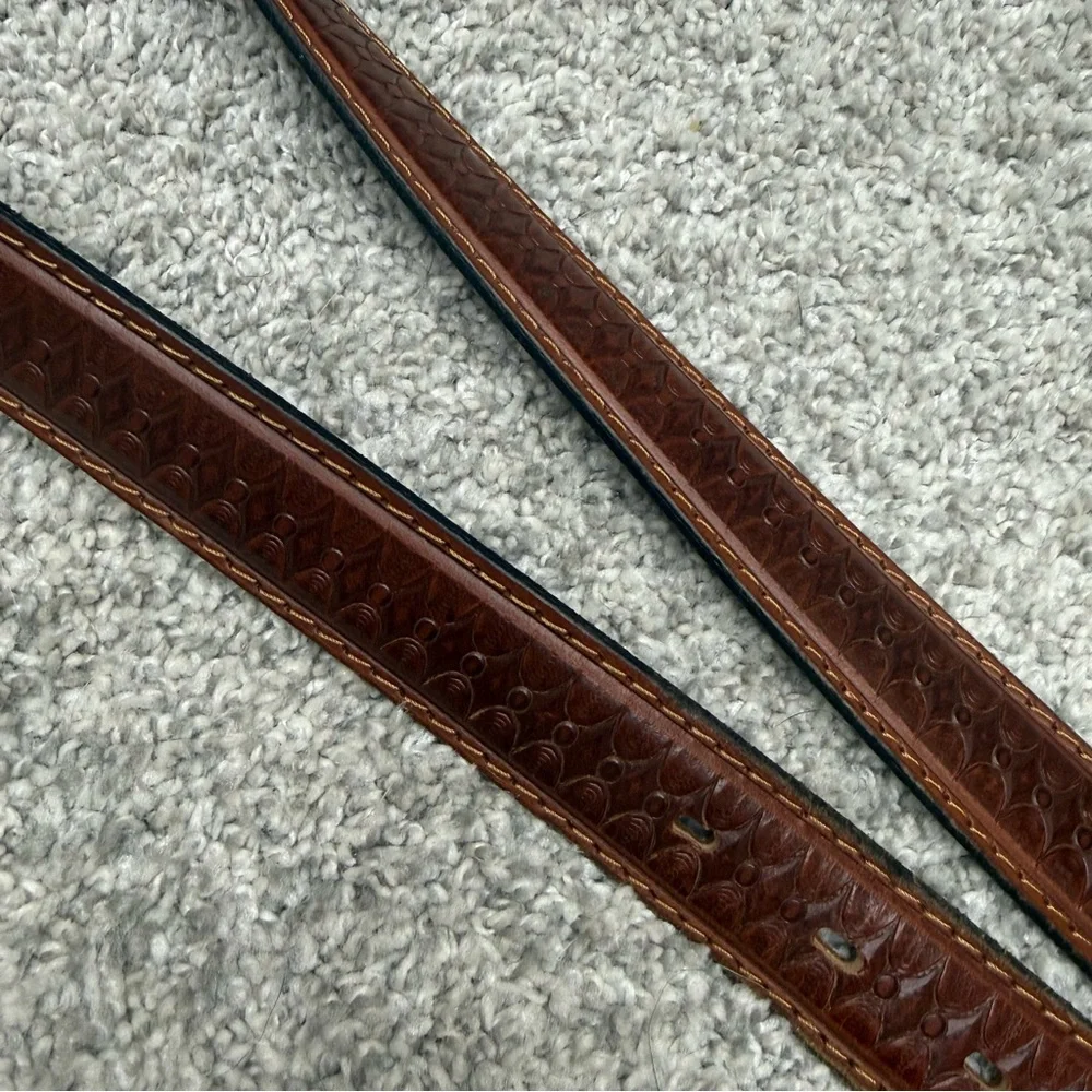 Manuel Fantoni brown leather belt tooled design men's sz 40‎ (1.25